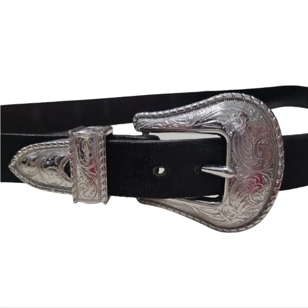 Gorgeous Double Buckle Velvet Leather S/M 89cm Filigree‎ Western Belt